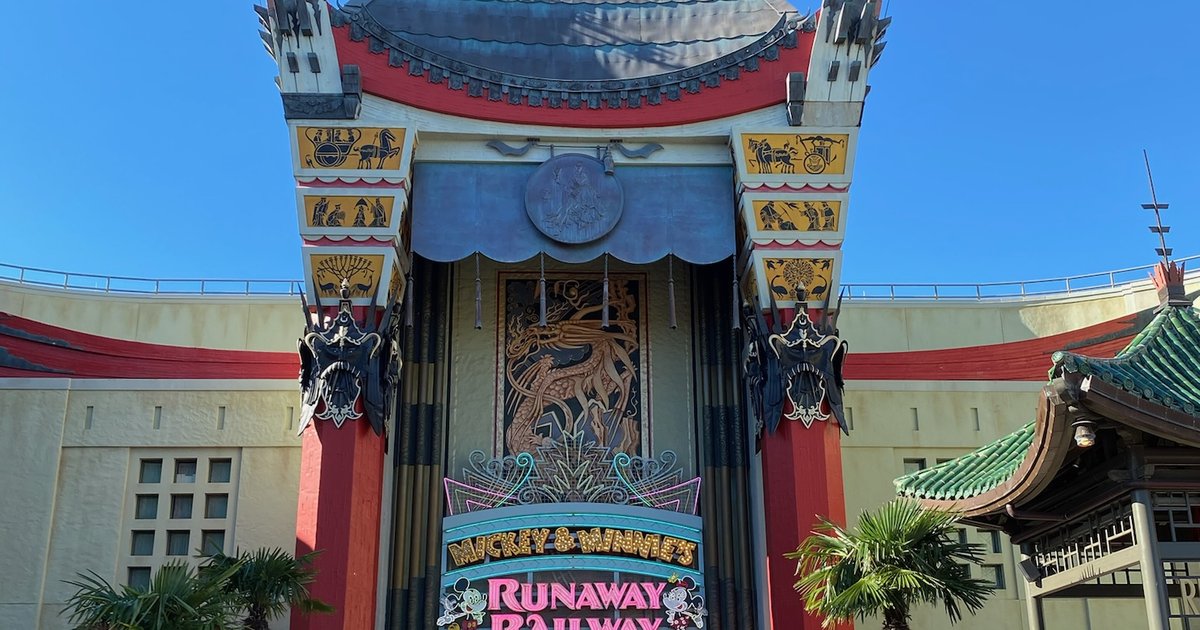 Mickey & Minnie's Runaway Railway at the Chinese Theatre in Disney's Hollywood Studios, one of the park's headliner attractions